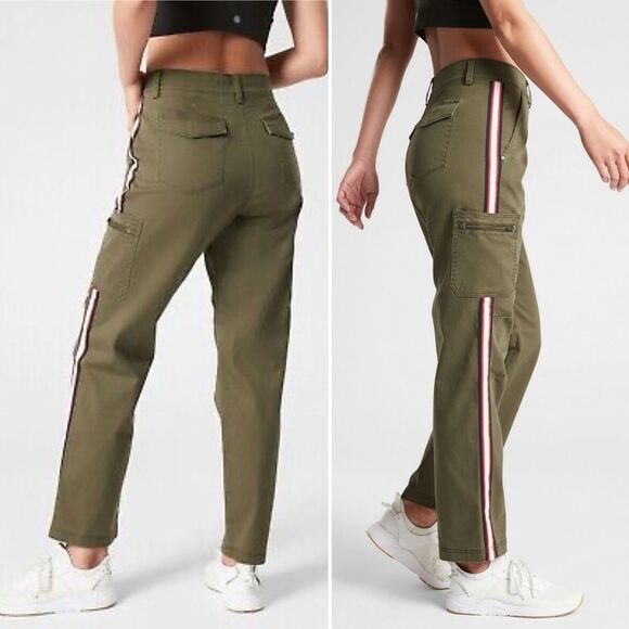 Athleta Summit Cotton Cargo Pant in Tortuga Olive Side Stripe Women’s Size 4 - Picture 1 of 15